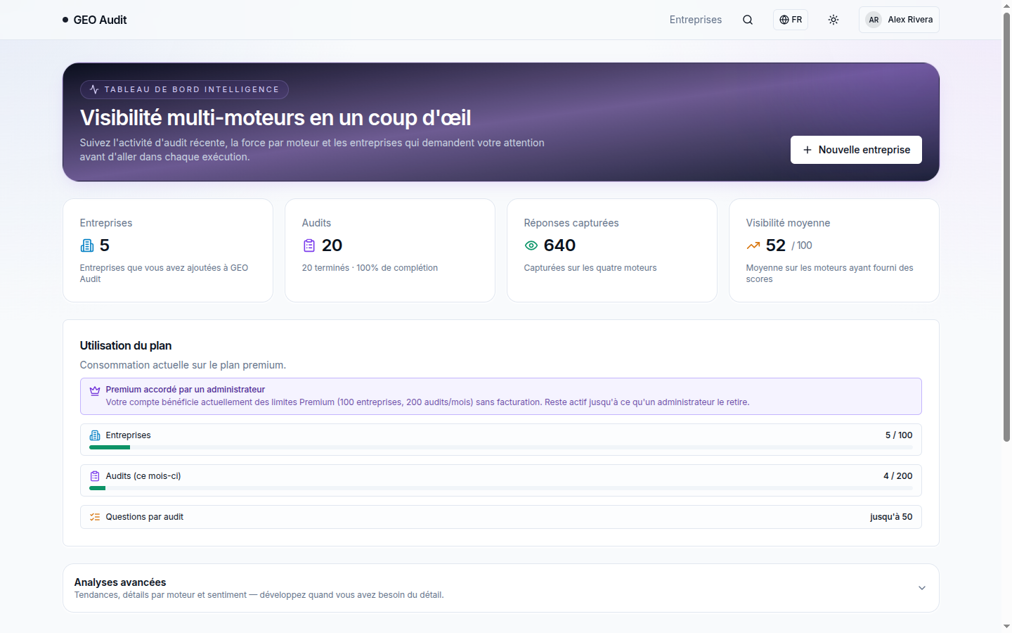 Tableau de bord multi-moteurs